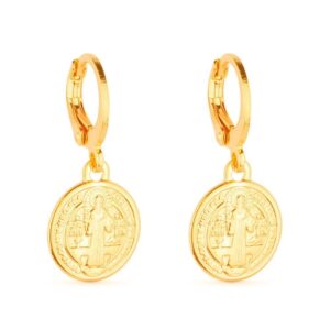 Brinco de Argolinha Com Medalha Religiosa Banhado a Ouro 24k