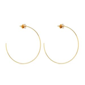 Brinco Grande de Argola com Detalhe de Flor em Strass Banhado a Ouro 24k