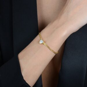 Pulseira com Pedra de Coração em Zircônia Banhado a Ouro 24k