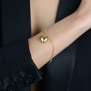 Pulseira de Cordão Baiano com Coração Banhado a Ouro 24k