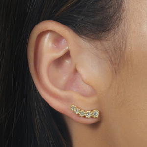 Brinco Ear Cuff 5 Pedras Zircônia Banhado a Ouro 24k
