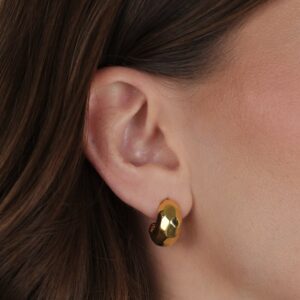 Brinco de Meia Argola Orgânico Quadrado Banhado a Ouro 24k