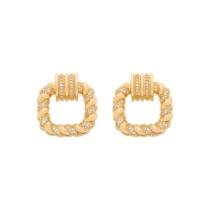 Brinco de Gala Trançado com Zircônia Banhado a Ouro 24k