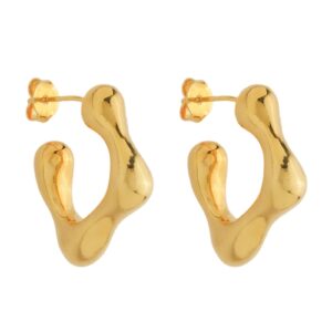 Brinco Orgânico Quadrado com Bordas Arredondadas Banhado a Ouro 24k