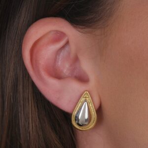 Brinco Banhado a Ouro 24k e Prateado Formato Gota