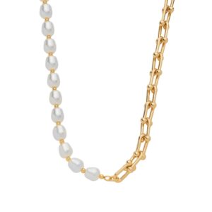 Colar de Corrente com Pérolas Amassadas Banhado a Ouro 24k