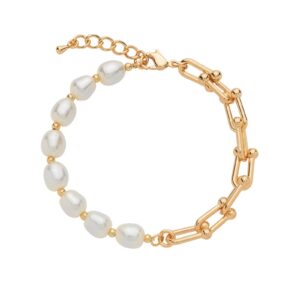 Pulseira de Corrente com Pérolas Amassadas Banhado a Ouro 24k