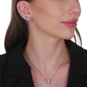 Conjunto de Borboletas Cravejado de Zircônia Rosa Banhado em Ródio