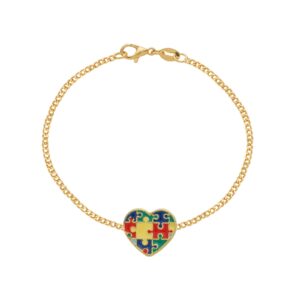 Pulseira Autismo Formato Coração Banhado a Ouro 24k